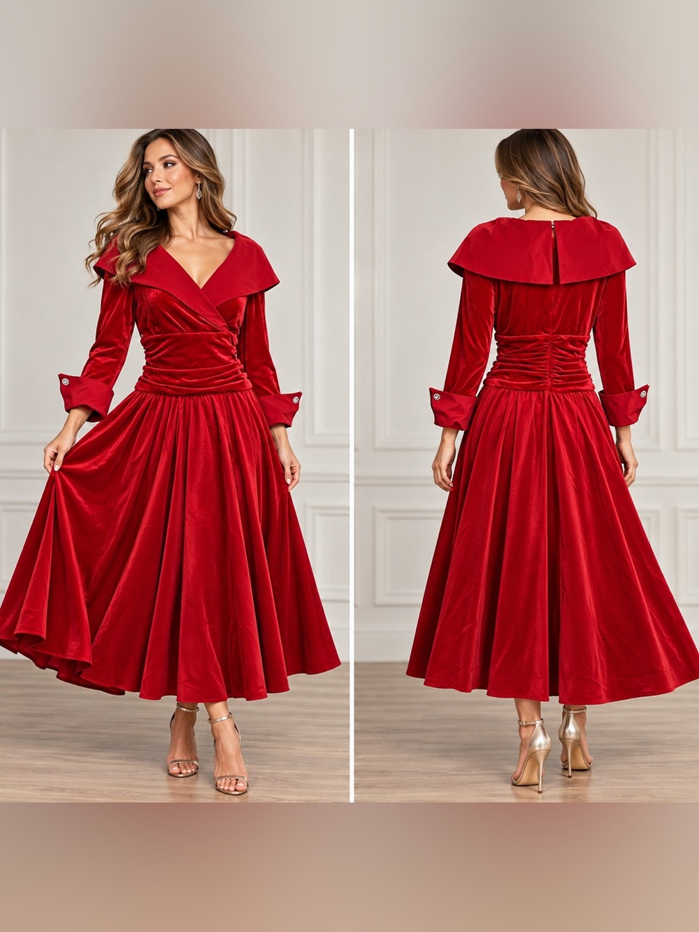 Midnight Velvet Red Velvet Formal Midi Dress Size 8 NWT Rhinestone Holiday